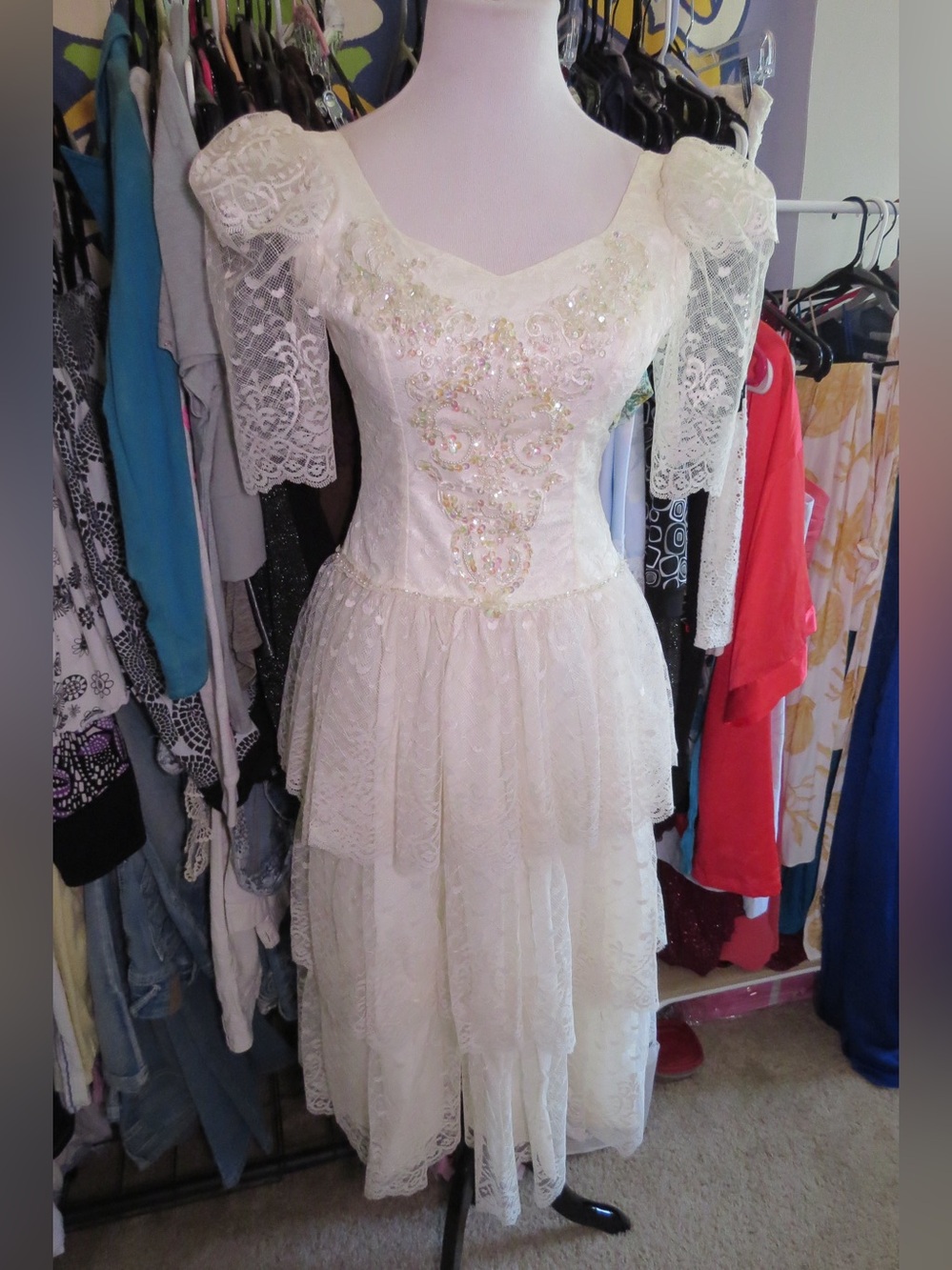 Alfred Angelo Cream Lace Midi Dress with Beaded Embellishment